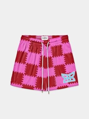 Ryoko Rain "Be My Valentine" Checkered mesh shorts pink red S